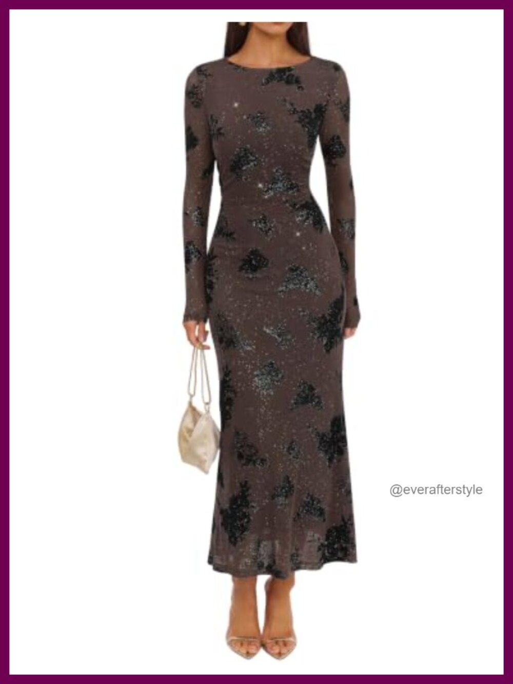 ZESICA Women Long Sleeve Floral Mesh Maxi Wedding Guest Cocktail Dress